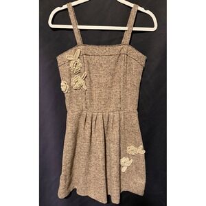 Aniina Brown Mini Dress Anthropology Tweed Crochet Flowers Spaghetti Strap Small
